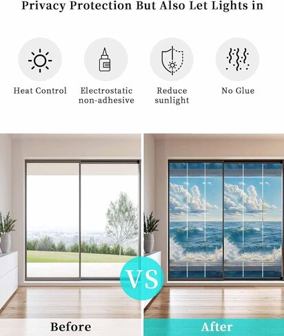 Window Privacy Film, Coastal UV Sun Blocking Window Tint Film Heat Control One Way Blackout Window Film, Window Nautical Beach Blue Seaside Non Adhesive Static Cling Window Sticker 23.6x59 in in Saudi Arabia