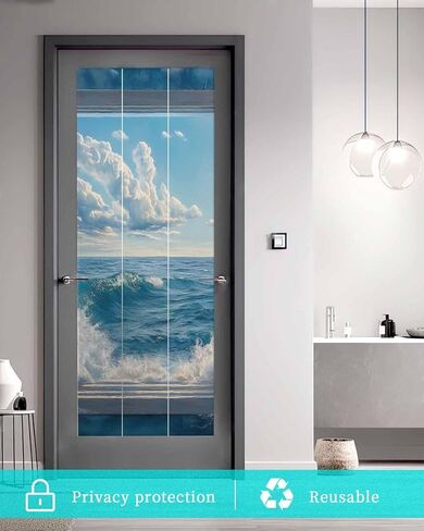 Window Privacy Film, Coastal UV Sun Blocking Window Tint Film Heat Control One Way Blackout Window Film, Window Nautical Beach Blue Seaside Non Adhesive Static Cling Window Sticker 23.6x59 in in Saudi Arabia