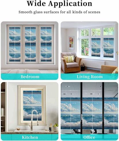 Window Privacy Film, Coastal UV Sun Blocking Window Tint Film Heat Control One Way Blackout Window Film, Window Nautical Beach Blue Seaside Non Adhesive Static Cling Window Sticker 23.6x59 in in Saudi Arabia