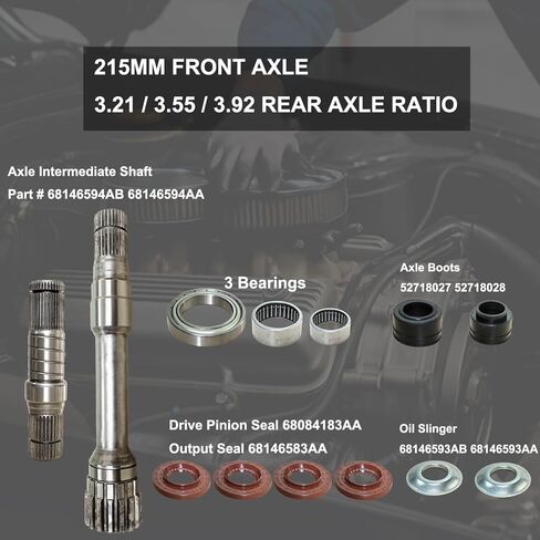 المحور التفاضلي الأمامي الأيمن ومجموعة العمود المتوسط ​​| متوافق مع 2012-2024 Dodge R 1500/Classic DT 4WD/AWD يستبدل OEM# 68146594AB, 68257421AF | مجموعة عمود كعب كعب مكونة من 19 قطعة in Kuwait