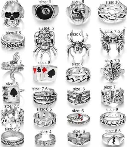 24 Pcs Vintage Silver Knuckle Rings for Women Punk Cool Gothic Skull Snake Spider Chunky Ring Set Knuckle Stackable Finger Ring Pack in Kuwait