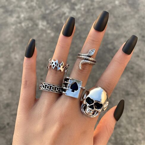 24 Pcs Vintage Silver Knuckle Rings for Women Punk Cool Gothic Skull Snake Spider Chunky Ring Set Knuckle Stackable Finger Ring Pack in Kuwait