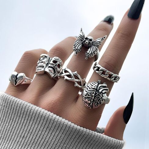 24 Pcs Vintage Silver Knuckle Rings for Women Punk Cool Gothic Skull Snake Spider Chunky Ring Set Knuckle Stackable Finger Ring Pack in Kuwait