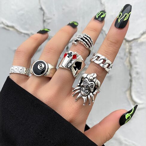 24 Pcs Vintage Silver Knuckle Rings for Women Punk Cool Gothic Skull Snake Spider Chunky Ring Set Knuckle Stackable Finger Ring Pack in Kuwait