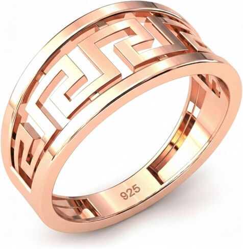 David Black 925 Sterling Silver Rings for Women, 22K Gold Plated Greek Key Meander Wide Band Ring, Gold Ring for Women Sterling Silver, Elegant Wedding Band & Statement Jewelry, Gift for Her in Saudi Arabia