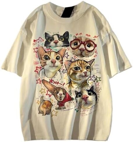 Y2K Retro Fun Cartoon Cat Print T-Shirt Womens Kawaii Loose Top Cute Graphic T Shirts Casual Tees in Kuwait