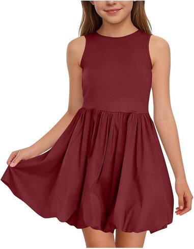 Summer Dresses for Gilrs A Line Twirly Skater School Recital Dress Sleeveless Stretchy Flowy Midi Dress in Kuwait