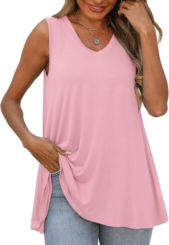 BELAROI Sleeveless Plus Size Tank Tops for Women Summer Tunic Shirts Casual V Neck Loose Fit Outfits in Saudi Arabia