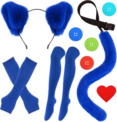 5 Pcs Halloween Blue Cat Costume Include Cat Ear Headband,Fur Tail,Sticker,Gloves and socks for Women Book Character Cosplay in Saudi Arabia