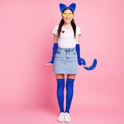 5 Pcs Halloween Blue Cat Costume Include Cat Ear Headband,Fur Tail,Sticker,Gloves and socks for Women Book Character Cosplay in Saudi Arabia
