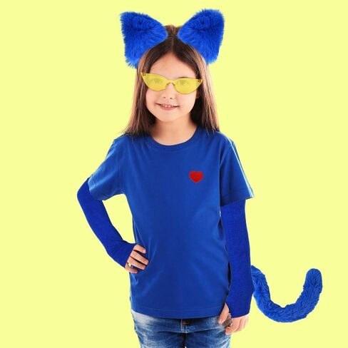 5 Pcs Halloween Blue Cat Costume Include Cat Ear Headband,Fur Tail,Sticker,Gloves and socks for Women Book Character Cosplay in Saudi Arabia