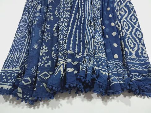 INDIANHANDICRAFTS 5 قطع مزيج من الأوشحة الهندية ذات الطباعة النيلية، طباعة دابو وشاح قطني للنساء أوشحة مقاس 22 × 72 بوصة ملابس حفلات نسائية سرق in Saudi Arabia
