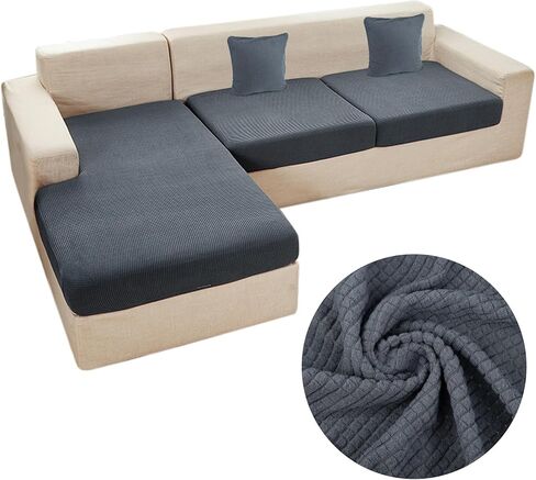 Framendino, Couch Cushion Covers for Sectional Sofa L Shape Separate Seat Chaise Cover with 2 Pack Pillowcases (2 Seater + 1 Chaise, Dark Grey) in Saudi Arabia