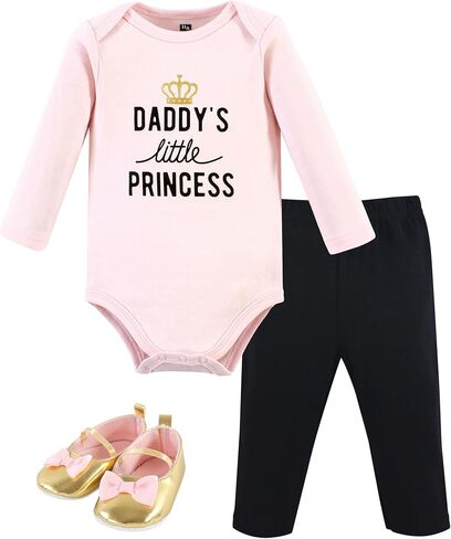 Hudson Baby Unisex Baby Cotton Bodysuit, Pant and Shoe Set, Daddys Little Princess, Newborn in Saudi Arabia