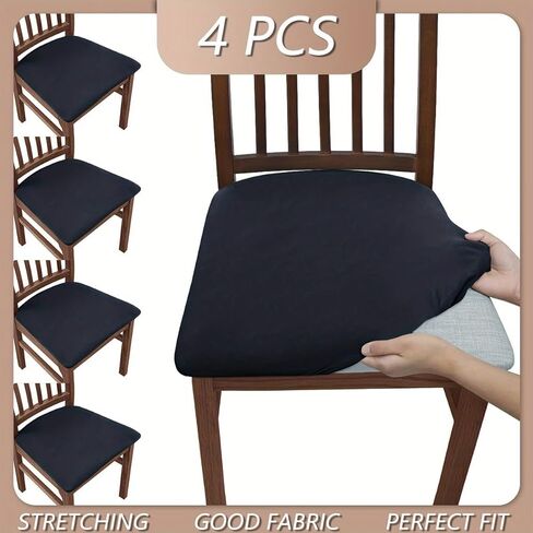 4 PCS Stretch Flocked Chair Covers, Elastic Dining Chair Slipcovers, Fitted Seat Covers for Wooden Chairs in Saudi Arabia