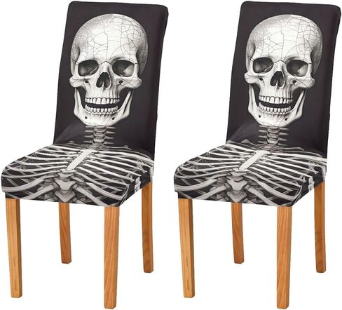 Halloween Skeleton Dining Room Chair Covers Set of 2,Stretchable Removable Washable Spandex Kitchen Chair Protector Slipcovers for Restaurant,Hotel,Ceremony,Christmas,Festival Decoration in Saudi Arabia