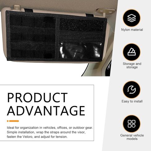 منظم لوحة الواقي، منظم واقي الشمس للسيارة، حقيبة حامل للتخزين مع حزام فيلكرو لنظارة شمسية لبطاقة القلم، متوافق مع سيارات الدفع الرباعي MPV (أسود) in Kuwait