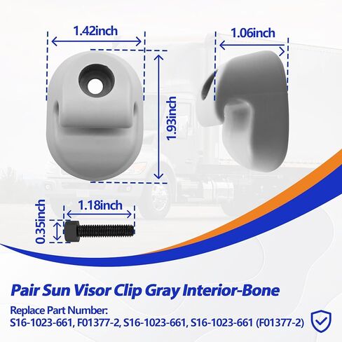 زوج مشبك واقي من الشمس رمادي داخلي - عظم مناسب لاستبدال Kenworth Peterbilt الداخلي S16-1023-661 (F01377-2) in Kuwait