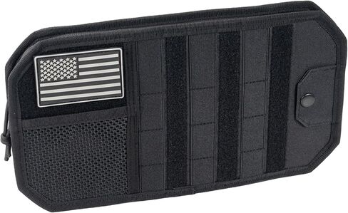 Car Visor Organizer, Sun Visor Organizer for Trucks Cars SUVs, Tactical Car Accessories with Zipper Visor Storage Pouch, Glasses Clip and Card Sleeve Pocket, Molle Visor Organizer with Panel (Black) in Saudi Arabia