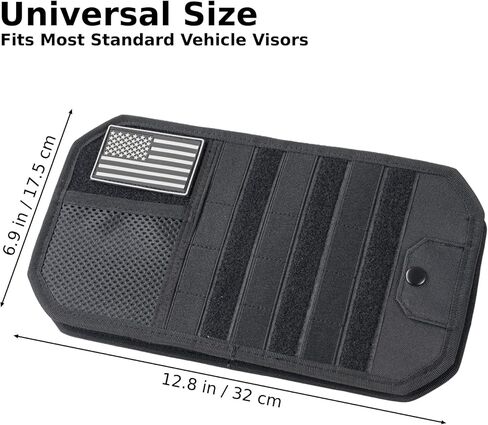 Car Visor Organizer, Sun Visor Organizer for Trucks Cars SUVs, Tactical Car Accessories with Zipper Visor Storage Pouch, Glasses Clip and Card Sleeve Pocket, Molle Visor Organizer with Panel (Black) in Saudi Arabia