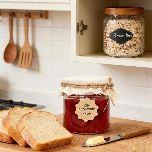 مجموعة ملصقات برطمان مكونة من 142 قطعة - 80 ملصق سبورة سوداء قابلة لإعادة الاستخدام مع 2 قلم طباشير أبيض قابل للمسح، 60 ملصقًا مصنوعًا يدويًا، مثالية لبرطمانات الماسون وبرطمانات التوابل وبرطمان المربى وحاويات الطعام المتنوعة in Kuwait