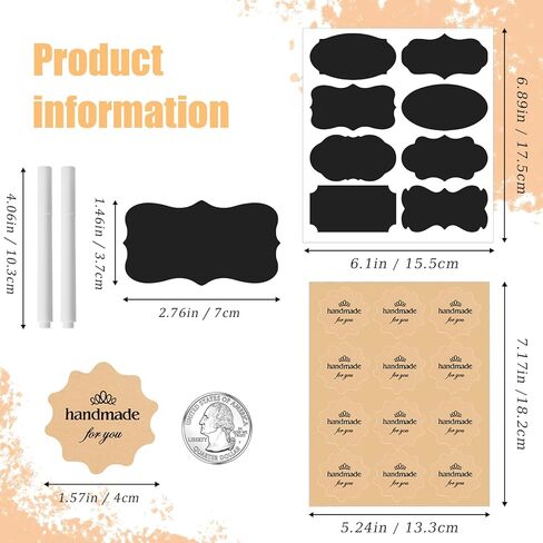 مجموعة ملصقات برطمان مكونة من 142 قطعة - 80 ملصق سبورة سوداء قابلة لإعادة الاستخدام مع 2 قلم طباشير أبيض قابل للمسح، 60 ملصقًا مصنوعًا يدويًا، مثالية لبرطمانات الماسون وبرطمانات التوابل وبرطمان المربى وحاويات الطعام المتنوعة in Kuwait