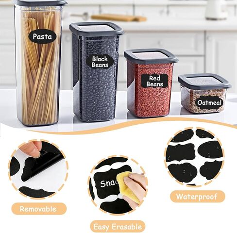 مجموعة ملصقات برطمان مكونة من 142 قطعة - 80 ملصق سبورة سوداء قابلة لإعادة الاستخدام مع 2 قلم طباشير أبيض قابل للمسح، 60 ملصقًا مصنوعًا يدويًا، مثالية لبرطمانات الماسون وبرطمانات التوابل وبرطمان المربى وحاويات الطعام المتنوعة in Kuwait