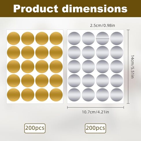 400 Pcs Scratch Off Stickers, 1 Inch Round Gold & Silver Self Adhesive Scratch Stickers, High-Density Metal Coating Scratcher Stickers for DIY Cards, Lottery, Party Favors in Saudi Arabia