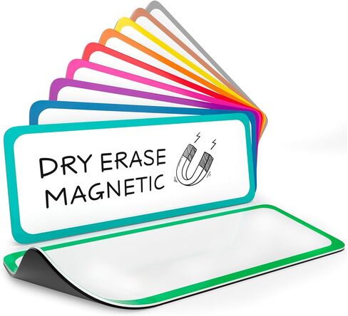 Scribbledo 10 Pack Dry Erase Magnetic Labels 3.1" x 1.2" Reusable Colored Name Tags for Whiteboard Fridge Locker Classroom Office Writable Erasable Magnetic Labels Dry Erase Magnets Teacher Supplies in Saudi Arabia