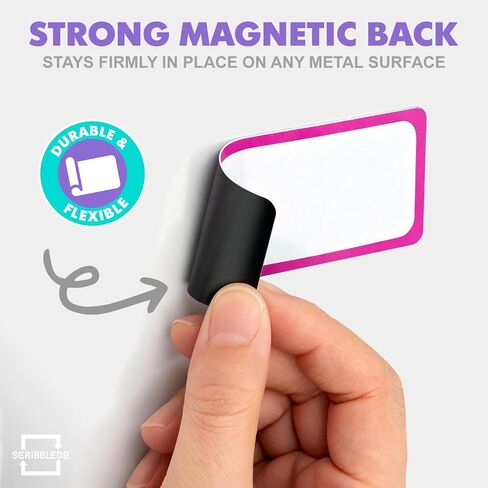 Scribbledo 10 Pack Dry Erase Magnetic Labels 3.1" x 1.2" Reusable Colored Name Tags for Whiteboard Fridge Locker Classroom Office Writable Erasable Magnetic Labels Dry Erase Magnets Teacher Supplies in Saudi Arabia