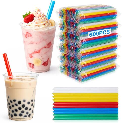 Tessco 600 Pcs Smoothie Straws Boba Straw Bulk Disposable Bubble Tea Straws Plastic Individually Wrapped Colorful Large Straws for Tall Homemade Milkshakes (Bright Style,9.84 Inch) in Kuwait
