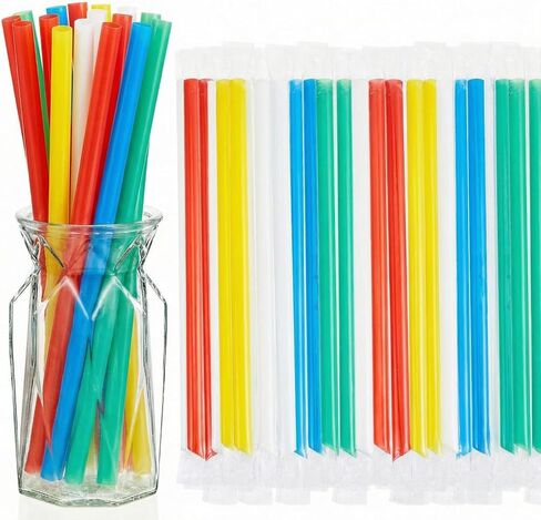 Tessco 600 Pcs Smoothie Straws Boba Straw Bulk Disposable Bubble Tea Straws Plastic Individually Wrapped Colorful Large Straws for Tall Homemade Milkshakes (Bright Style,9.84 Inch) in Saudi Arabia