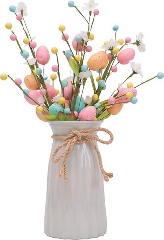 Artificial Easter Floral Stems - Set of 3 Easter Egg & Berry Spray Stems, Pastel Spring Flower Twig Branches with Speckled Eggs for Centerpiece, Vase Arrangement, Wreath & Table Decor in Saudi Arabia