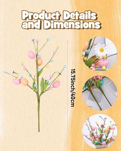 Artificial Easter Floral Stems - Set of 3 Easter Egg & Berry Spray Stems, Pastel Spring Flower Twig Branches with Speckled Eggs for Centerpiece, Vase Arrangement, Wreath & Table Decor in Saudi Arabia
