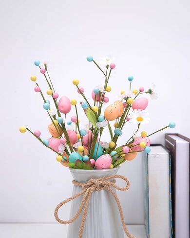 Artificial Easter Floral Stems - Set of 3 Easter Egg & Berry Spray Stems, Pastel Spring Flower Twig Branches with Speckled Eggs for Centerpiece, Vase Arrangement, Wreath & Table Decor in Saudi Arabia
