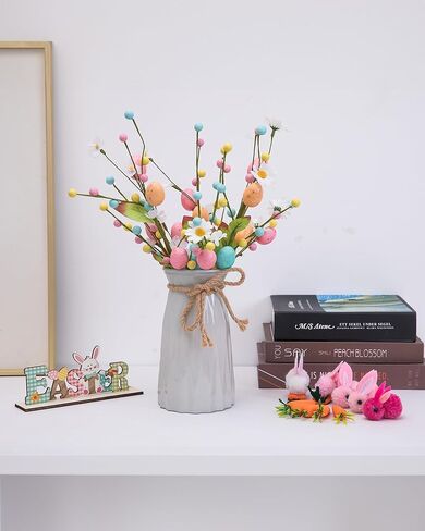 Artificial Easter Floral Stems - Set of 3 Easter Egg & Berry Spray Stems, Pastel Spring Flower Twig Branches with Speckled Eggs for Centerpiece, Vase Arrangement, Wreath & Table Decor in Saudi Arabia