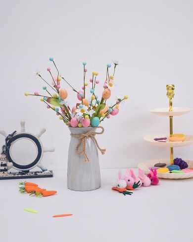 Artificial Easter Floral Stems - Set of 3 Easter Egg & Berry Spray Stems, Pastel Spring Flower Twig Branches with Speckled Eggs for Centerpiece, Vase Arrangement, Wreath & Table Decor in Saudi Arabia