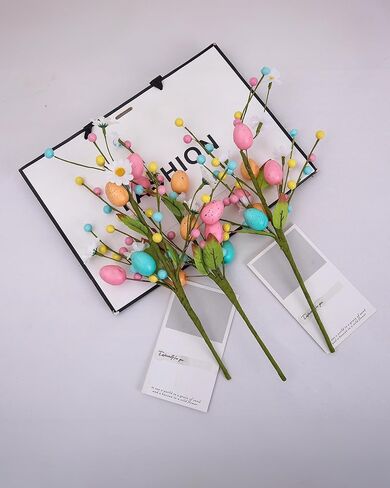 Artificial Easter Floral Stems - Set of 3 Easter Egg & Berry Spray Stems, Pastel Spring Flower Twig Branches with Speckled Eggs for Centerpiece, Vase Arrangement, Wreath & Table Decor in Saudi Arabia