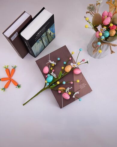 Artificial Easter Floral Stems - Set of 3 Easter Egg & Berry Spray Stems, Pastel Spring Flower Twig Branches with Speckled Eggs for Centerpiece, Vase Arrangement, Wreath & Table Decor in Saudi Arabia
