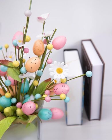 Artificial Easter Floral Stems - Set of 3 Easter Egg & Berry Spray Stems, Pastel Spring Flower Twig Branches with Speckled Eggs for Centerpiece, Vase Arrangement, Wreath & Table Decor in Saudi Arabia