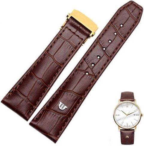 حزام ساعة من الجلد الطبيعي لساعات موريس لاكروا حزام أسود بني 20 مللي متر 22 مللي متر مع سوار بإبزيم قابل للطي in Kuwait