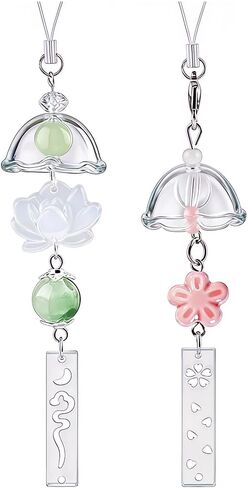 2Pcs Cute Phone Charms Aesthetic Keychain Cherry Blossoms Lotus Flower Windchimes Pendant Keychains Phone Keychain Charm Bag Charms for Handbags Resin Bead Cellphone Charm Strap Home Decorations in Kuwait