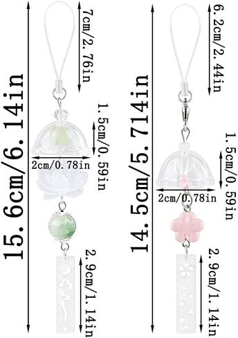 2Pcs Cute Phone Charms Aesthetic Keychain Cherry Blossoms Lotus Flower Windchimes Pendant Keychains Phone Keychain Charm Bag Charms for Handbags Resin Bead Cellphone Charm Strap Home Decorations in Kuwait