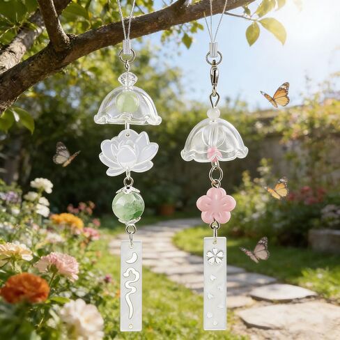 2Pcs Cute Phone Charms Aesthetic Keychain Cherry Blossoms Lotus Flower Windchimes Pendant Keychains Phone Keychain Charm Bag Charms for Handbags Resin Bead Cellphone Charm Strap Home Decorations in Kuwait