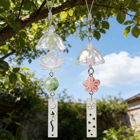 2Pcs Cute Phone Charms Aesthetic Keychain Cherry Blossoms Lotus Flower Windchimes Pendant Keychains Phone Keychain Charm Bag Charms for Handbags Resin Bead Cellphone Charm Strap Home Decorations in Kuwait