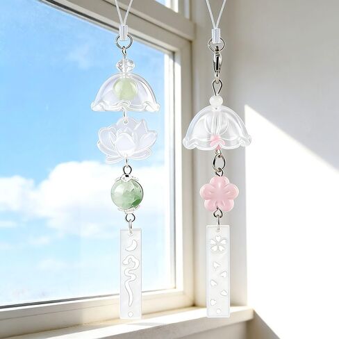 2Pcs Cute Phone Charms Aesthetic Keychain Cherry Blossoms Lotus Flower Windchimes Pendant Keychains Phone Keychain Charm Bag Charms for Handbags Resin Bead Cellphone Charm Strap Home Decorations in Kuwait