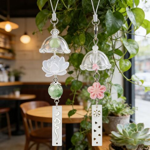 2Pcs Cute Phone Charms Aesthetic Keychain Cherry Blossoms Lotus Flower Windchimes Pendant Keychains Phone Keychain Charm Bag Charms for Handbags Resin Bead Cellphone Charm Strap Home Decorations in Kuwait