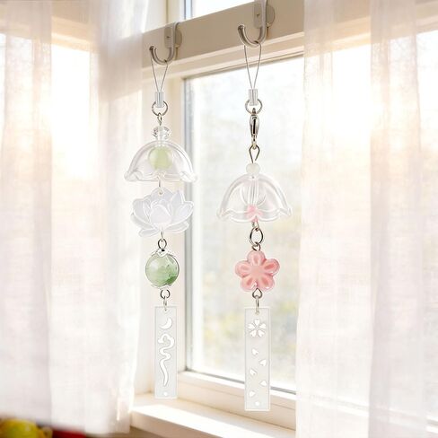 2Pcs Cute Phone Charms Aesthetic Keychain Cherry Blossoms Lotus Flower Windchimes Pendant Keychains Phone Keychain Charm Bag Charms for Handbags Resin Bead Cellphone Charm Strap Home Decorations in Kuwait