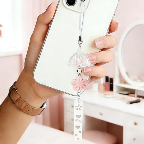 2Pcs Cute Phone Charms Aesthetic Keychain Cherry Blossoms Lotus Flower Windchimes Pendant Keychains Phone Keychain Charm Bag Charms for Handbags Resin Bead Cellphone Charm Strap Home Decorations in Kuwait