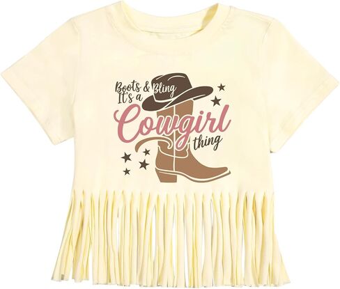 Girls Western Fringe Shirts Country Rodeo T Shirts Kids Boots and Bling Its a Cowgirl Thing Graphic Tees Fringe Tops in Kuwait